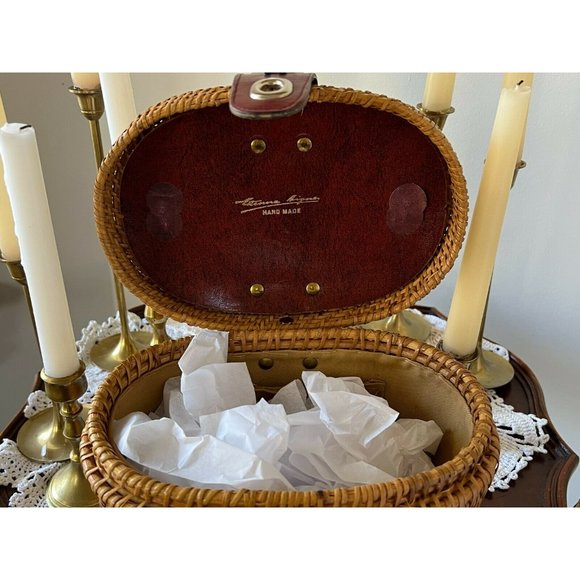 1960’s ETIENNE AIGNER Oval Handmade Wicker Basket Handbag VINTAGE CottageCore - Picture 8 of 9